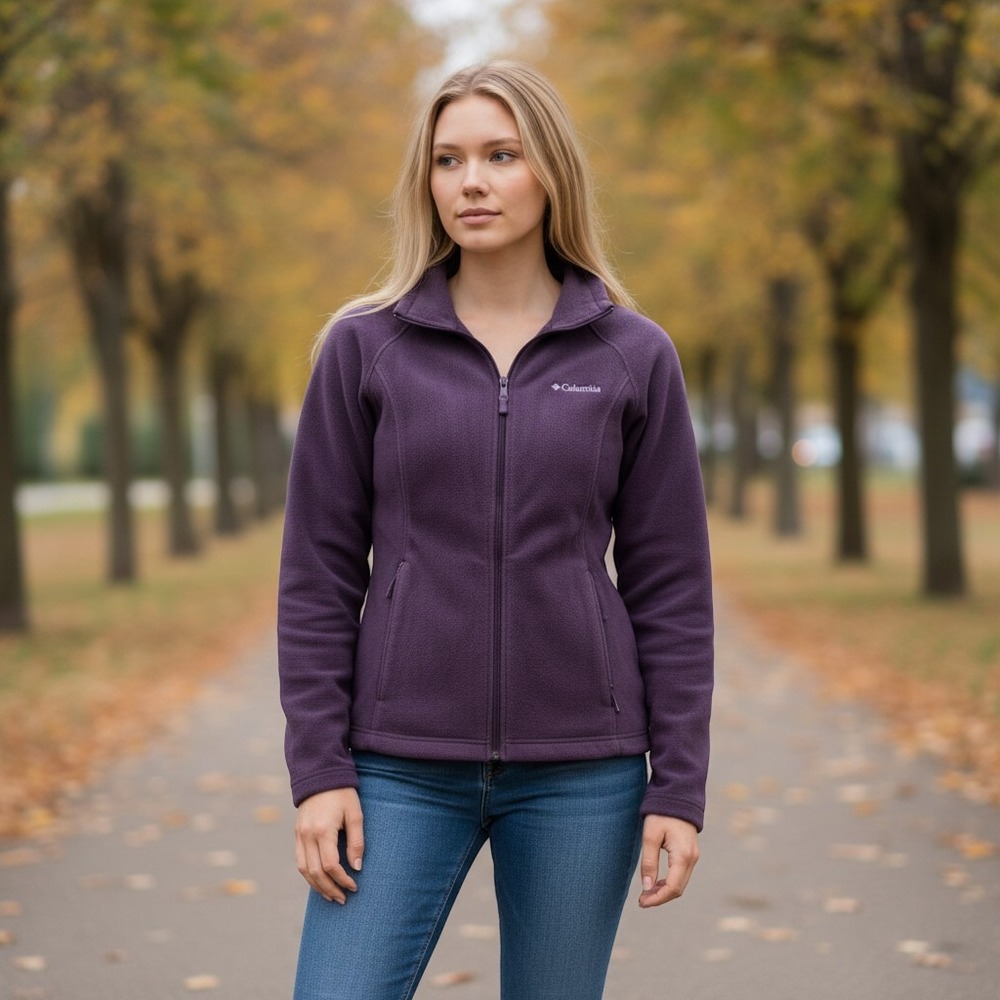 Columbia Fleece Jacket Womens L Purple Full Zip Mock Neck Outdoor‎ Gorpcore